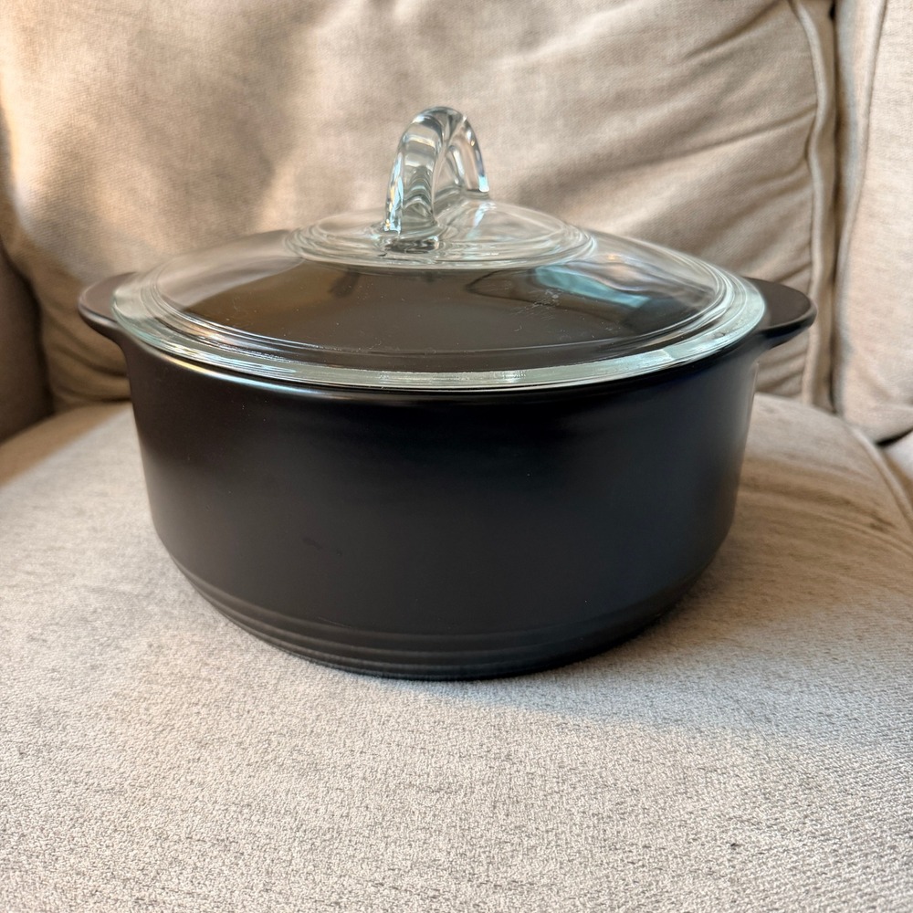 Pampered Chef Rockcrok 4 Qt Dutch Oven Black Ceramic Casserole Pot Glass Lid